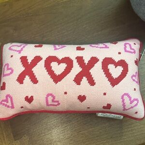 Bouffants & broken hearts Valentine’s xoxo needlepoint pillow